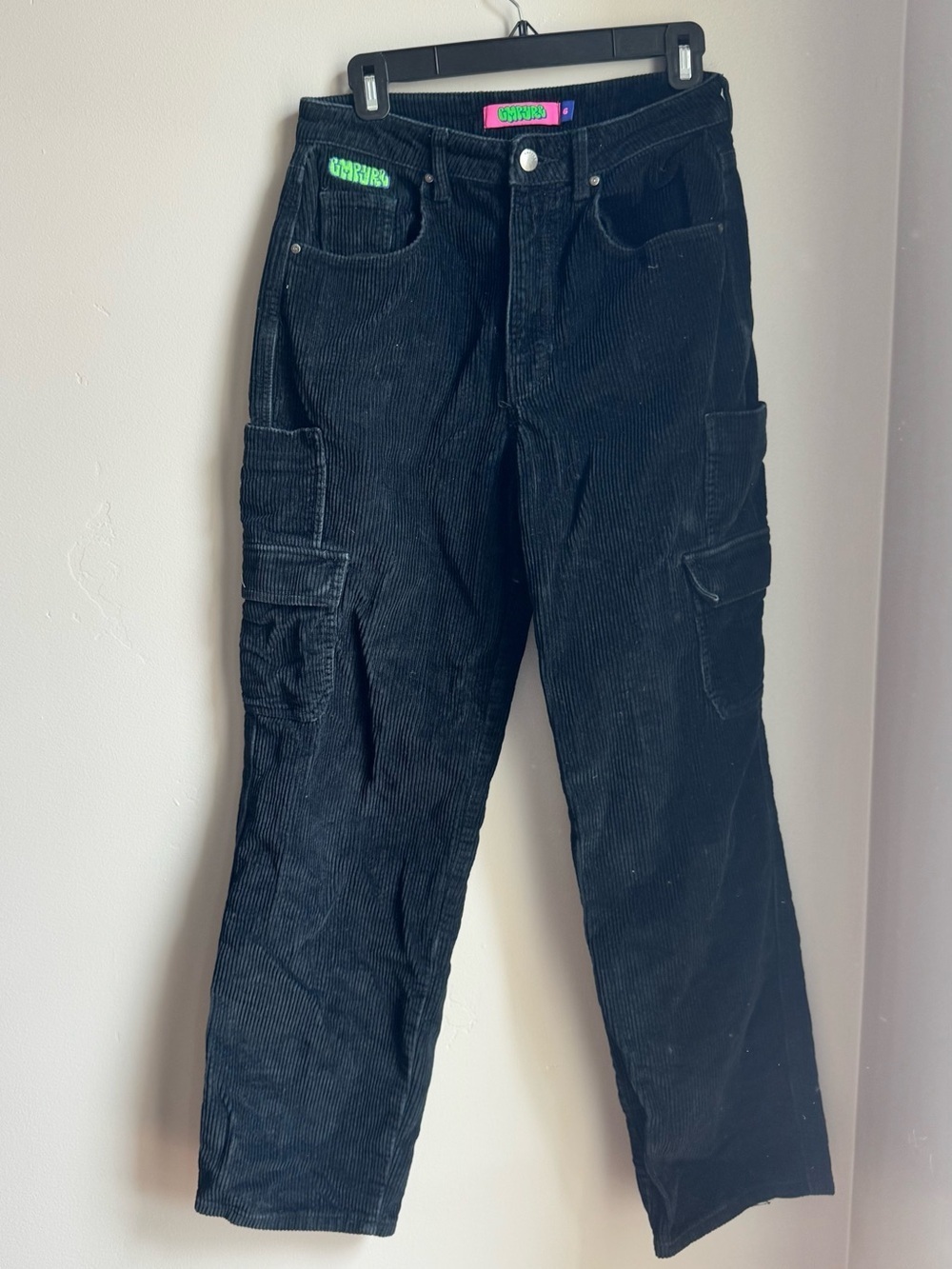 Empyre Black Corduroy Cargo Pants 6 Y2K Skater Streetwear Baggy Grunge Utility